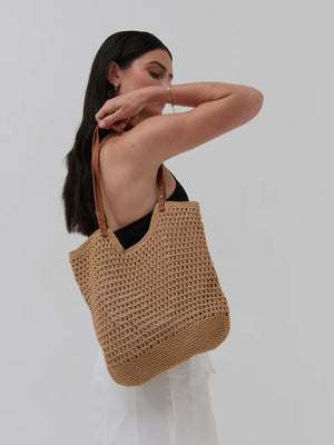 Angels Whisper Cotton Crochet Summer Tote Tan