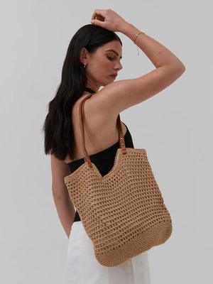 Angels Whisper Cotton Crochet Summer Tote Tan