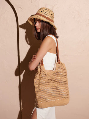 Angels Whisper Cotton Crochet Summer Tote Tan