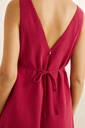 Rhythm Sunny Days Linen Mini Dress Wine