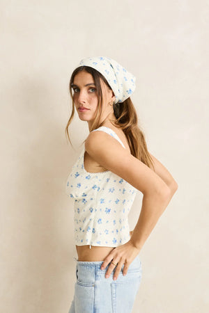 Rhythm Dahlia Button Down Top Sky