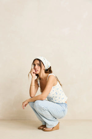 Rhythm Dahlia Button Down Top Sky