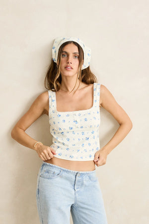 Rhythm Dahlia Button Down Top Sky