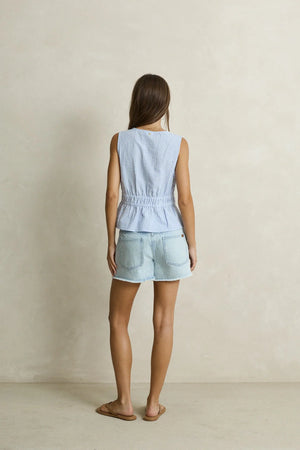 Rhythm Vista Stripe Tie Front Top Blue