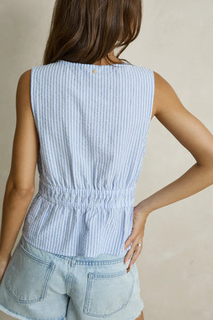 Rhythm Vista Stripe Tie Front Top Blue
