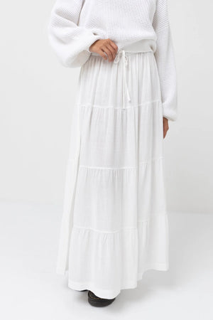 Rhythm Classic Tiered Maxi Skirt White