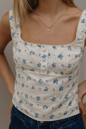 Rhythm Dahlia Button Down Top Sky