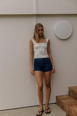 Rhythm Dahlia Button Down Top Sky