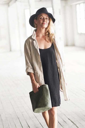 Eadie Slip Dress 100% Linen Black
