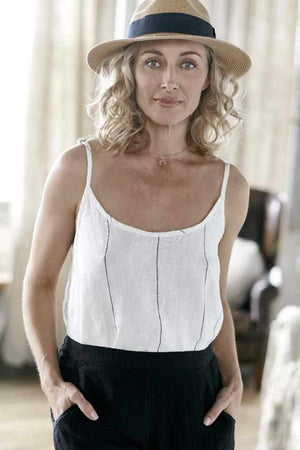 Eadie Carter Linen Cami White/Charcoal