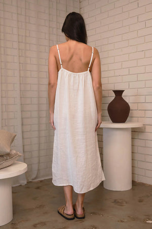 Eadie Fundamental Linen Midi Slip Dress White/Natural