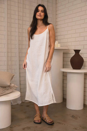 Eadie Fundamental Linen Midi Slip Dress White/Natural