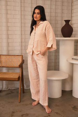 Eadie Fundamental Wide Leg Linen Pant Blush