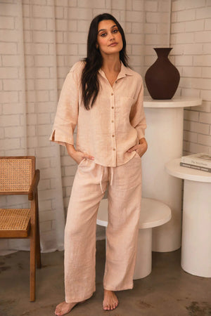 Eadie Fundamental Wide Leg Linen Pant Blush