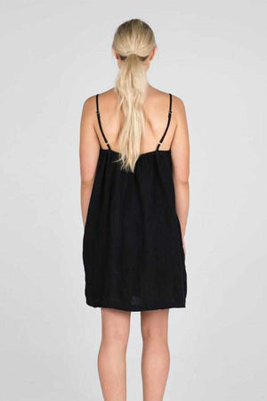 Eadie Slip Dress 100% Linen Black