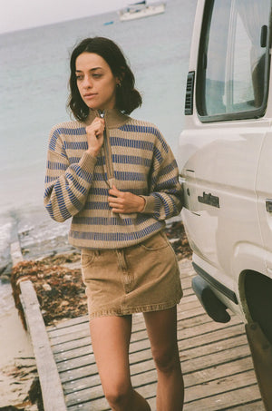 Rhythm Estelle Quarter Zip Striped Knit Cobalt