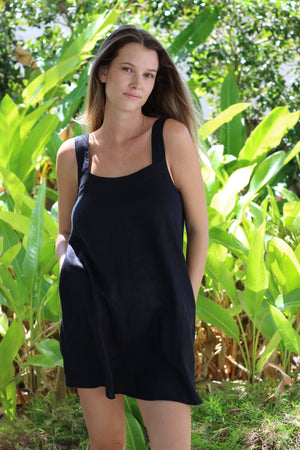 Haven Noosa Tank linen Dress ebony black