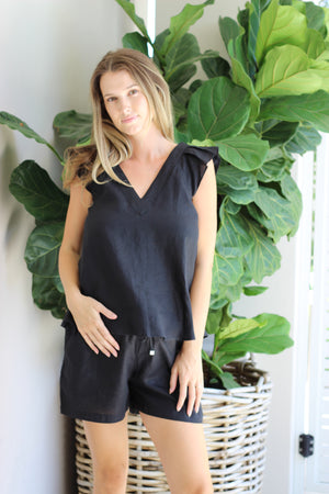 Haven Noosa Relaxed Linen Shorts Ebony