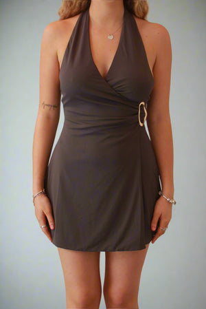 Thanne Halter Buckle Dress Grey