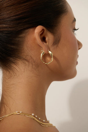 Angels Whisper Wavy Textured Gold Plated Earrings