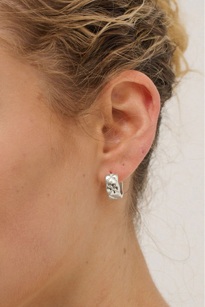 Angels Whisper Crush Quilted Sterling Silver Plated Earrings Silver