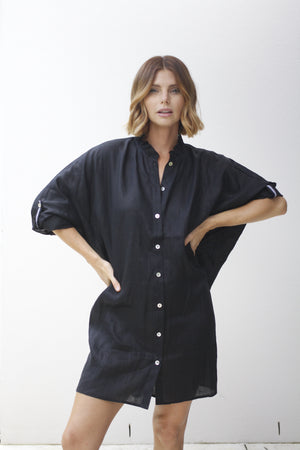 Eb & Ive Capella Frill Short Dress Ebony