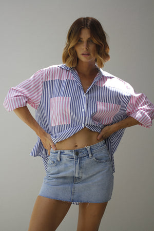 Wakee Thriller Denim Mini Skirt Mid Blue