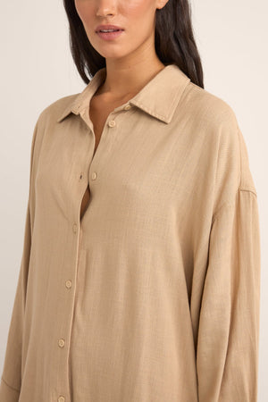 Rhythm Sun Ray Long Sleeve Shirt Dress Sand