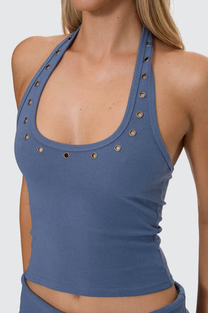 Thrills Living Easy Eyelet Halter Top Bluefin