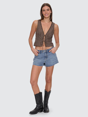 Thrills State Of Mind Check Top Postal Brown