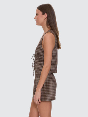 Thrills State Of Mind Check Top Postal Brown