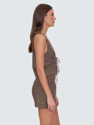 Thrills State Of Mind Check Top Postal Brown