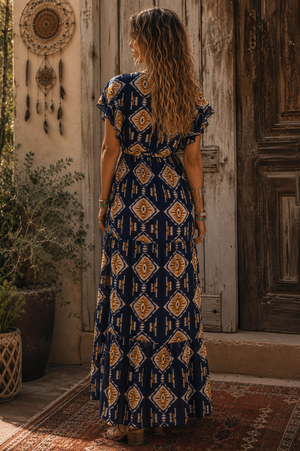 Cienna Cotton Wrap Dress Navy