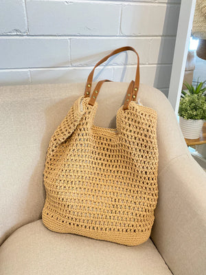 Angels Whisper Cotton Crochet Summer Tote Tan