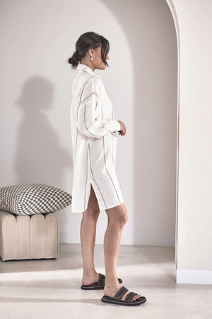 Eadie Carter Linen Shift Dress White/Charcoal