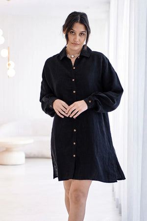 Eadie Linen Shift Dress Black