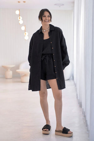 Eadie Linen Shift Dress Black