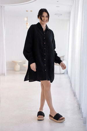 Eadie Linen Shift Dress Black