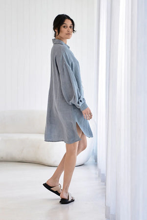 Eadie Linen Shift Dress Blue