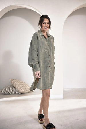 Eadie Linen Shift Dress Pistachio
