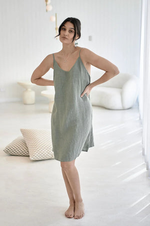 Eadie Linen Slip Dress Pistachio