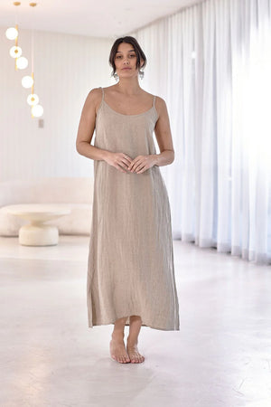 Eadie Midi Linen Slip Dress Natural