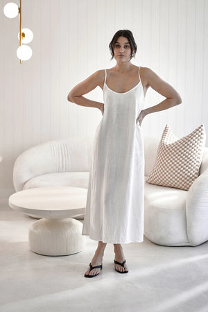 Eadie Midi Linen Slip Dress White