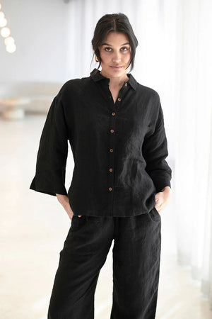 Eadie Fundamental Linen Shirt Black