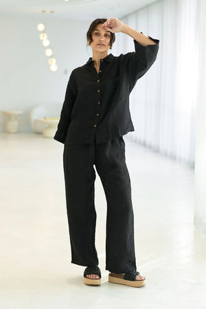 Eadie Wide Leg Linen Pant Black