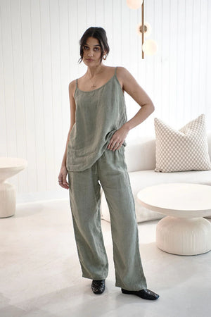 Eadie Wide Leg Linen Pant Pistachio