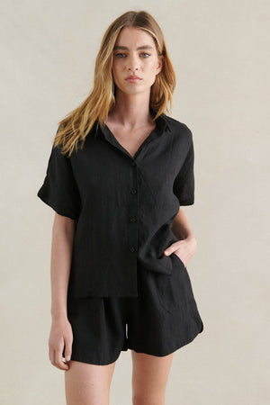 Little Lies Bronte Linen Shirt Black