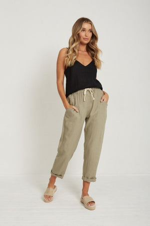 Little Lies Luxe Linen Pants Khaki