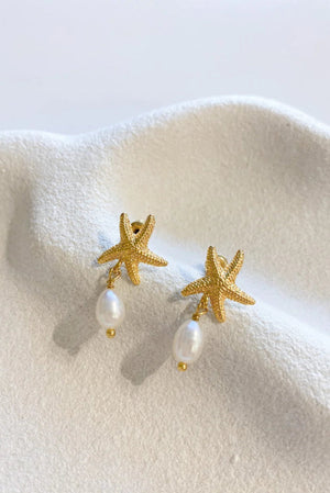 Angels Whisper Starfish Pearl Gold Plated Earrings