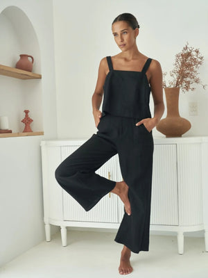 Little Lies Jude Linen Pants Black Wide Leg
